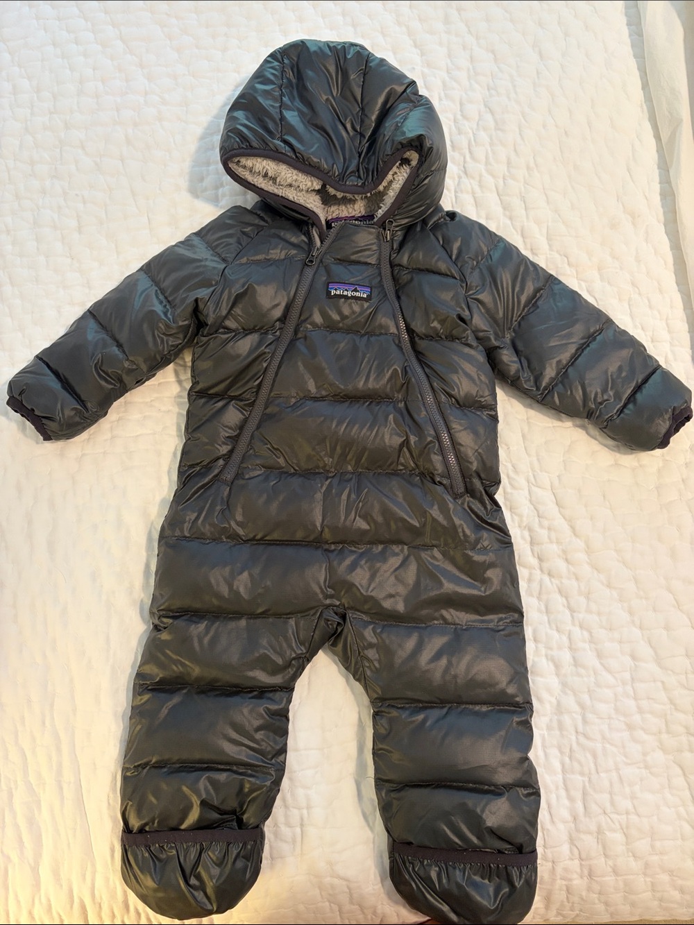 Patagonia Dark Gray Infant Puffer Bunting with Hood